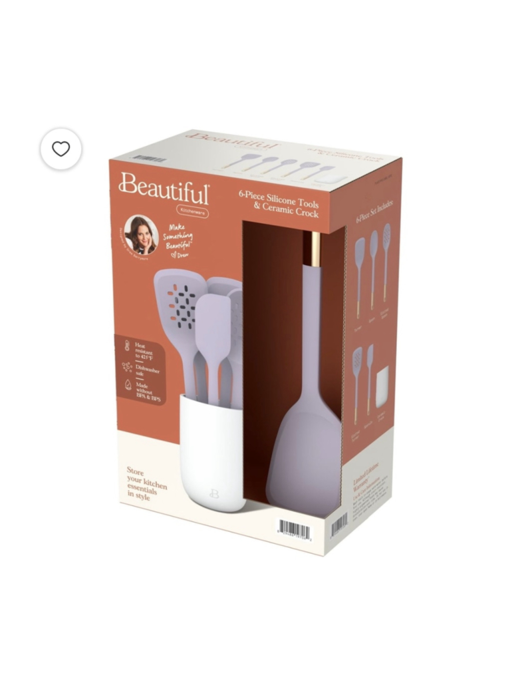 NEW Beautiful by Drew Barrymore 6-Piece Kitchen Tool Set, One Size, Purple/Gold